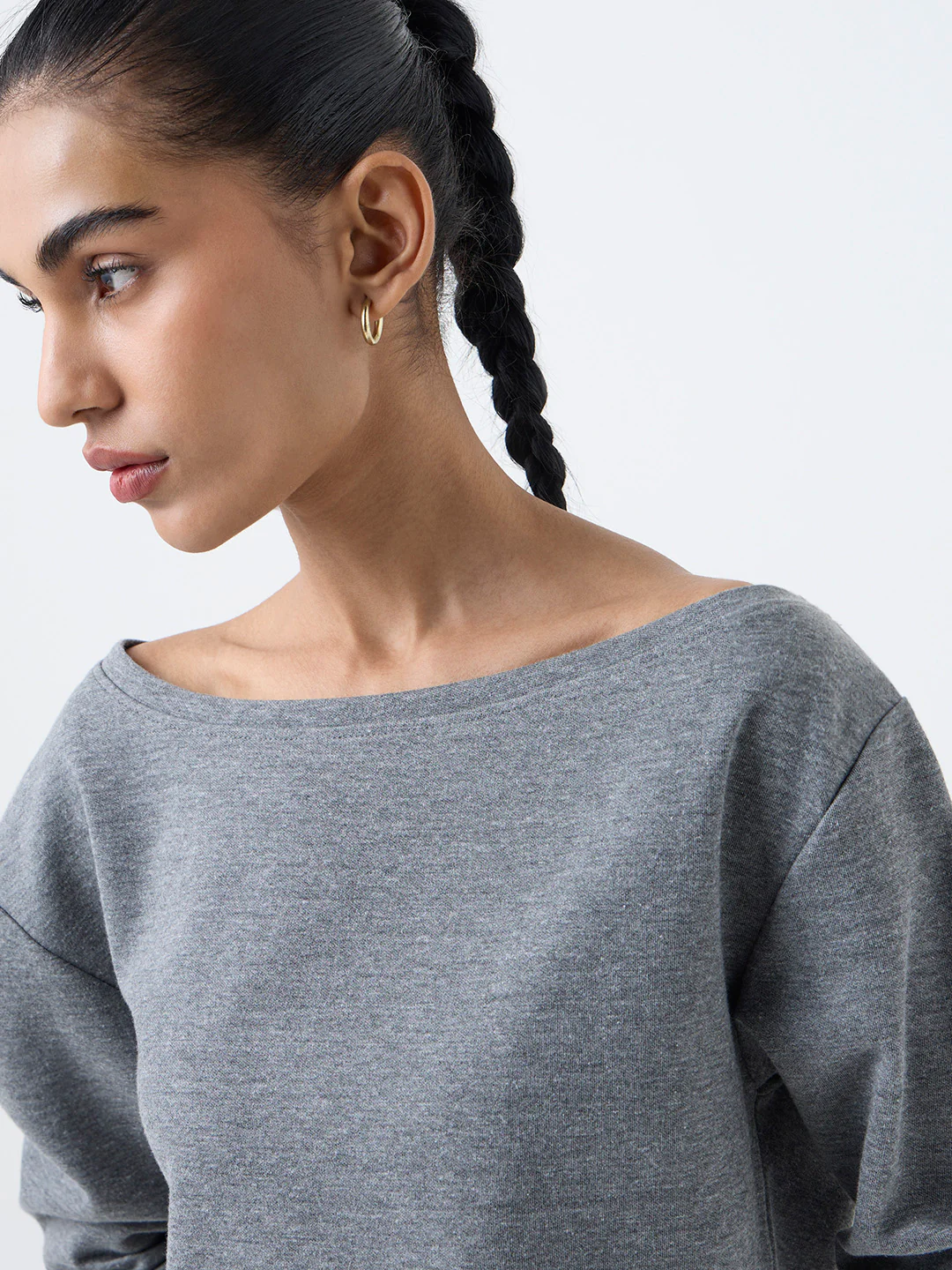 Studiofit Grey Solid Cotton-Blend T-Shirt - Image 3