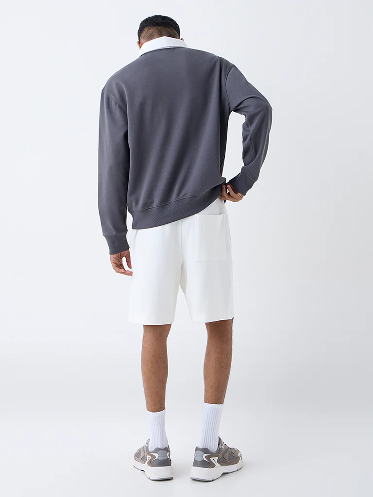 Studiofit Grey Text Detailed Relaxed-Fit Polo T-Shirt - Image 4