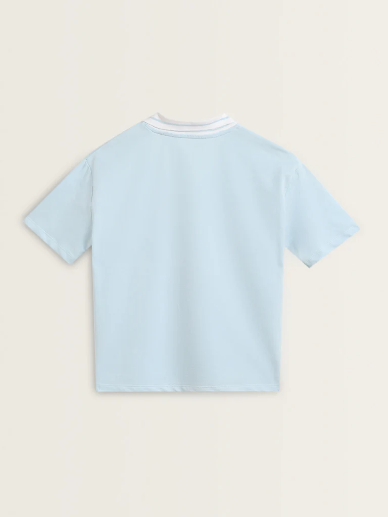 Studiofit Light Blue Text Design Collared Cotton T-Shirt - Image 8
