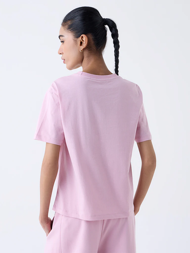 Studiofit Light Pink Text Design Cotton T-Shirt - Image 4