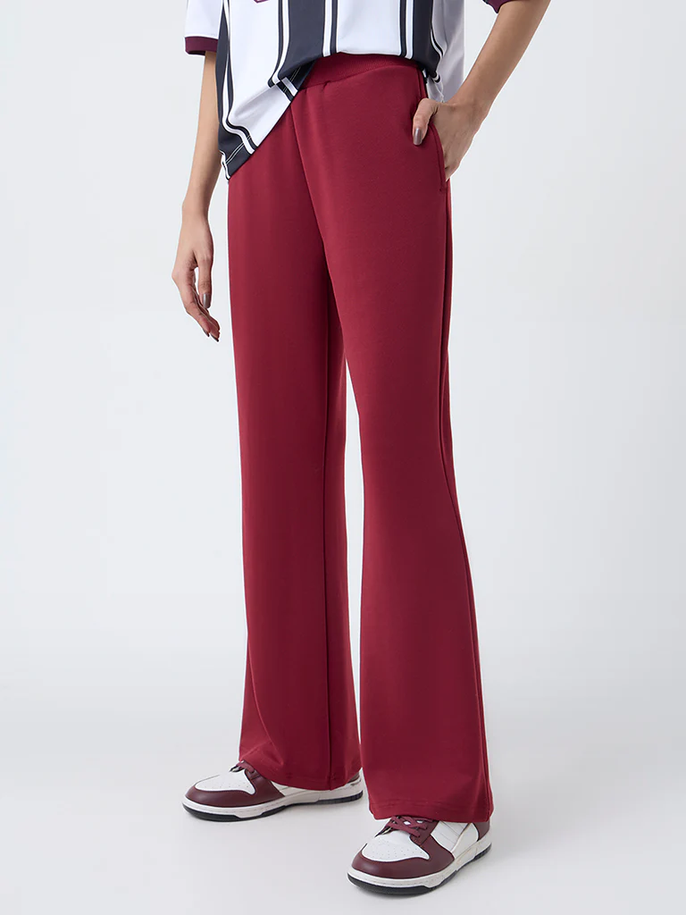 Studiofit Maroon Solid High-Rise Pants - Image 2