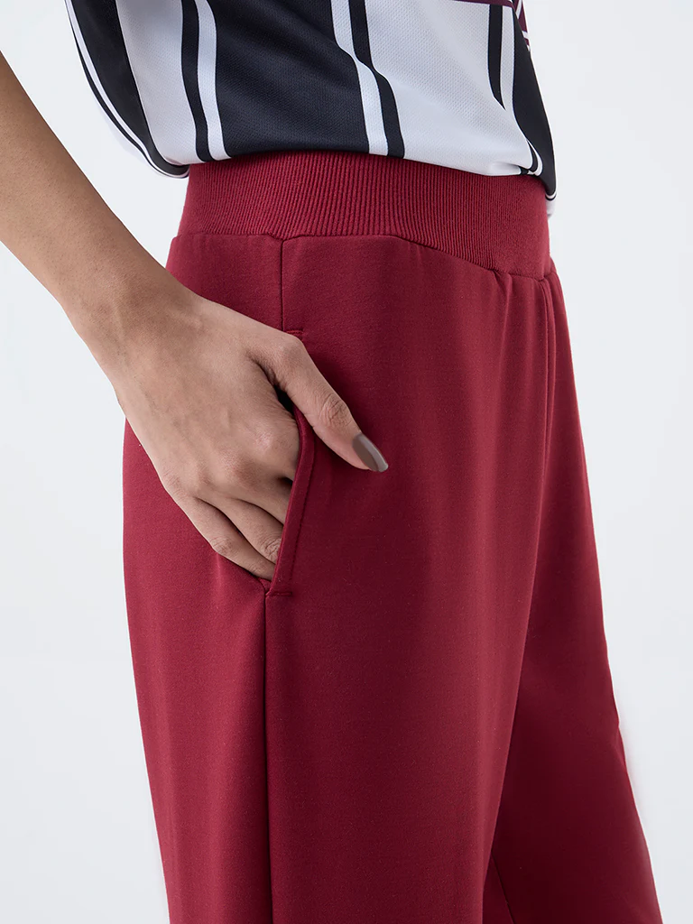 Studiofit Maroon Solid High-Rise Pants - Image 3