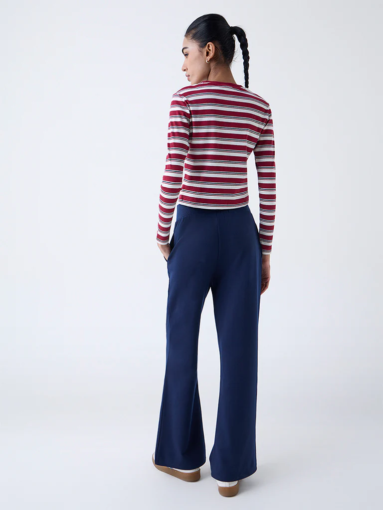 Studiofit Maroon Striped Cotton-Blend T-Shirt - Image 4