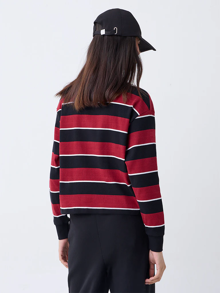 Studiofit Maroon Striped Cotton-Blend T-Shirt - Image 4