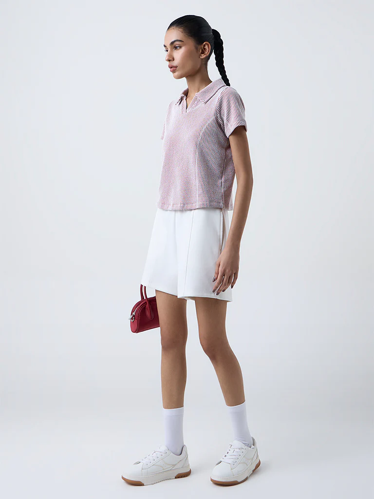 Studiofit Maroon Striped Cotton-Blend T-Shirt - Image 2