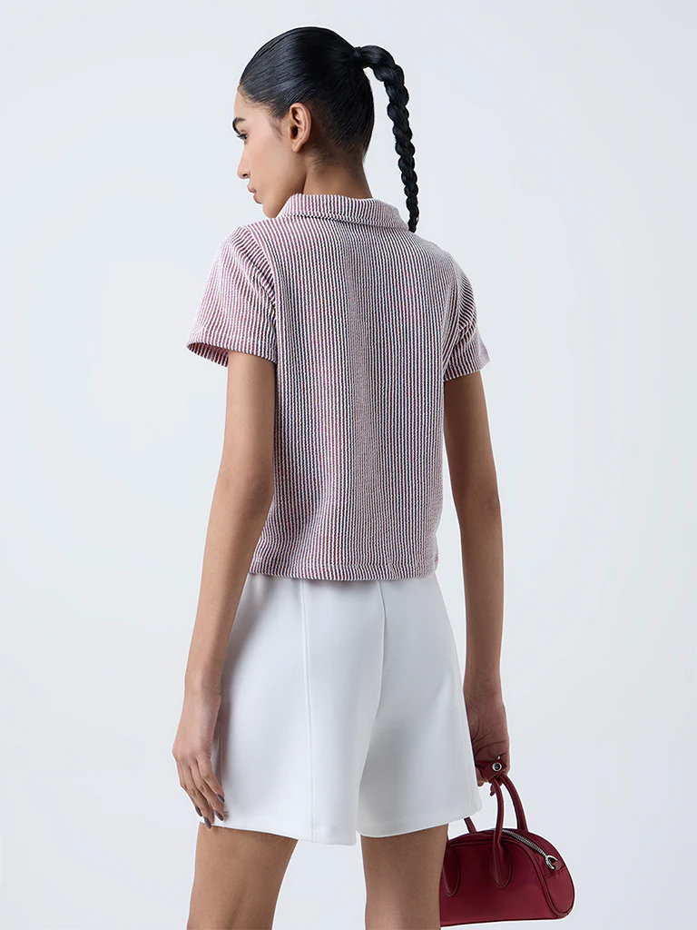 Studiofit Maroon Striped Cotton-Blend T-Shirt - Image 4