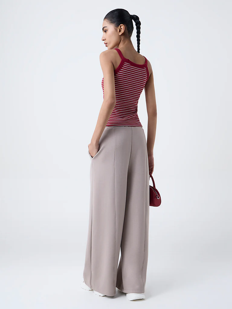 Studiofit Maroon Striped Cotton-Blend Tank Top - Image 4