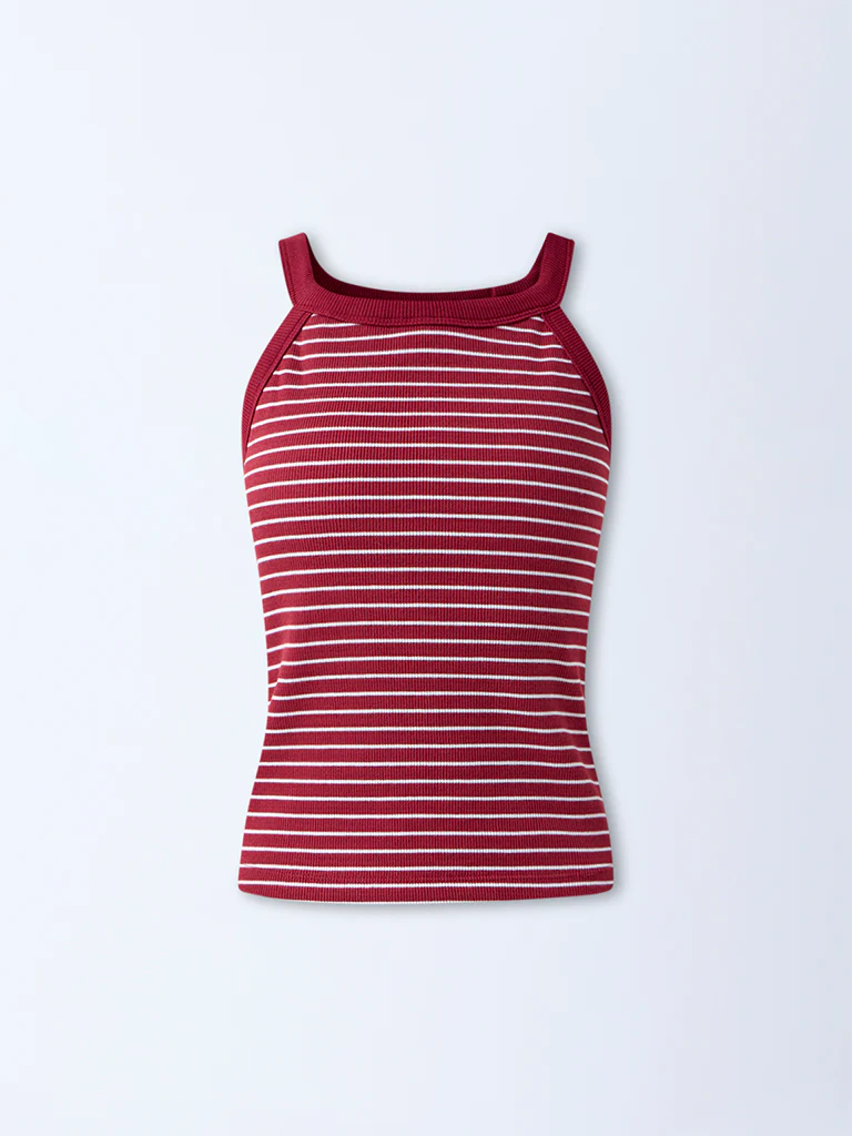 Studiofit Maroon Striped Cotton-Blend Tank Top - Image 5