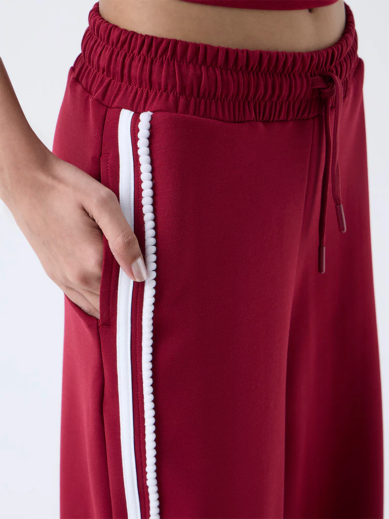 Studiofit Maroon Striped High-Rise Track Pants - Image 3