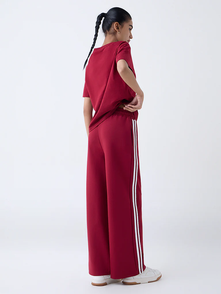 Studiofit Maroon Striped High-Rise Track Pants - Image 4
