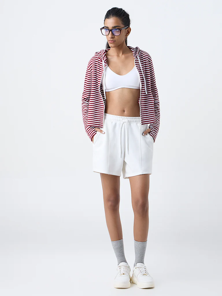 Studiofit Maroon Striped Hooded Jacket - Image 2