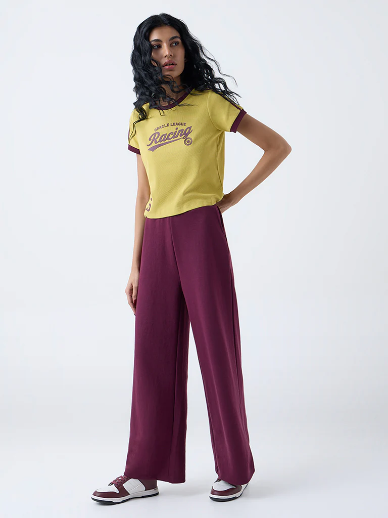 Studiofit Mustard Typographic Cotton-Blend T-Shirt