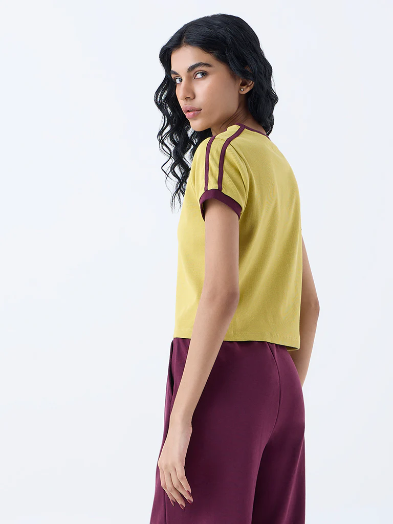 Studiofit Mustard Typographic Cotton-Blend T-Shirt - Image 4