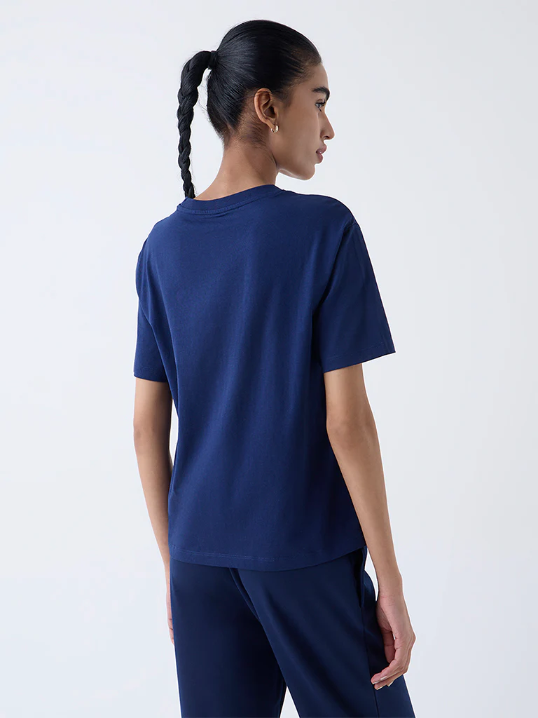 Studiofit Navy Graphic Printed Cotton T-Shirt - Image 4
