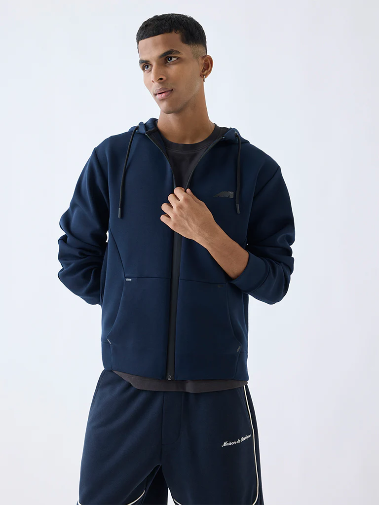 Studiofit Navy Relaxed-Fit Hooded Jacket