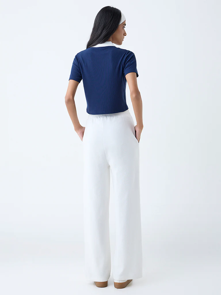Studiofit Navy Ribbed-Textured T-Shirt - Image 4