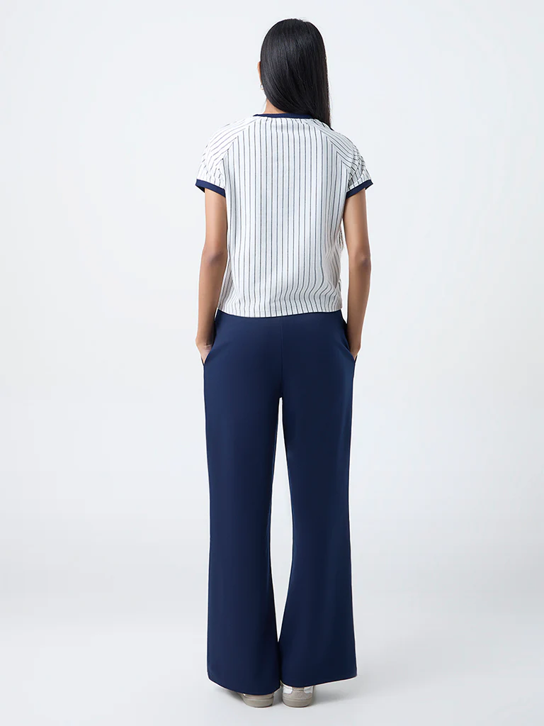 Studiofit Navy Solid High-Rise Pants - Image 4
