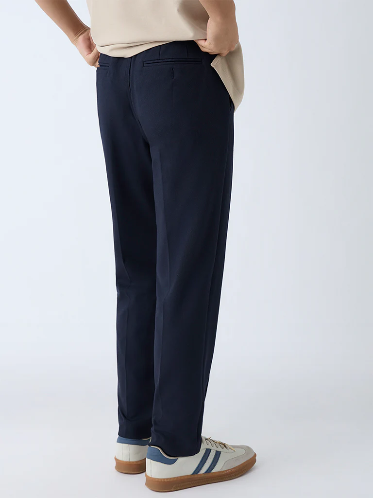 Studiofit Navy Solid Relaxed-Fit Mid-Rise Cotton Pants - Image 5