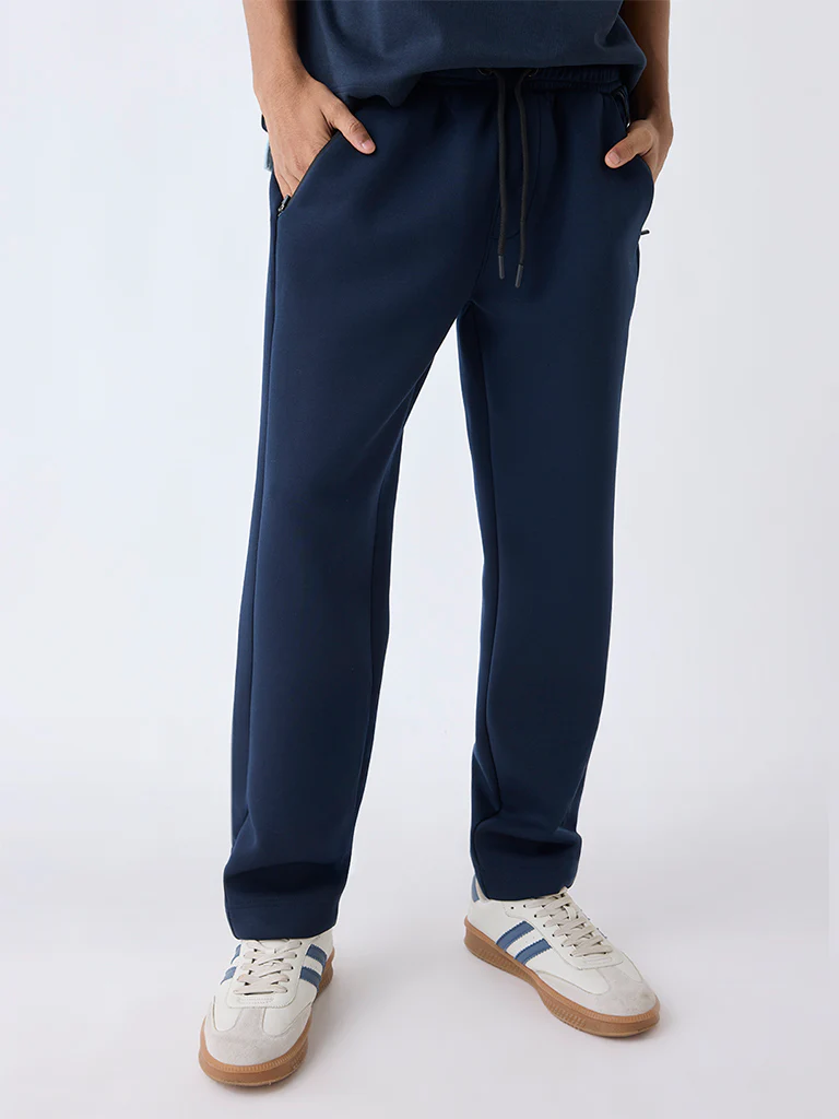 Studiofit Navy Solid Relaxed-Fit Mid-Rise Track Pants - Image 3