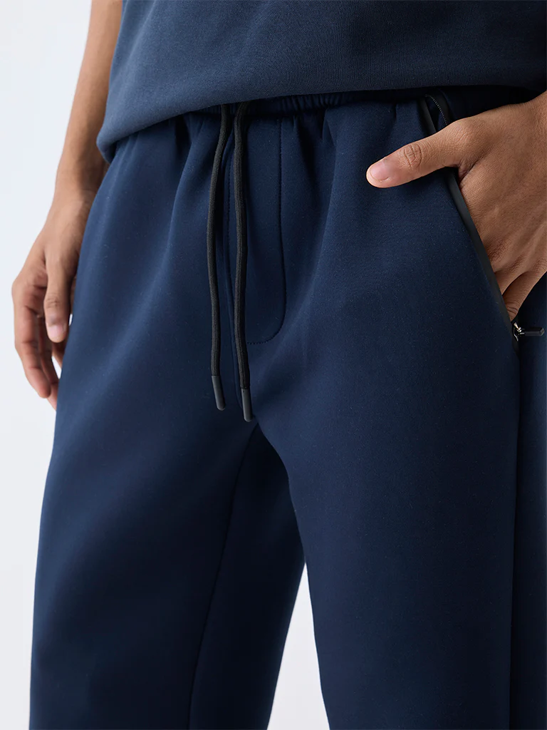 Studiofit Navy Solid Relaxed-Fit Mid-Rise Track Pants - Image 4