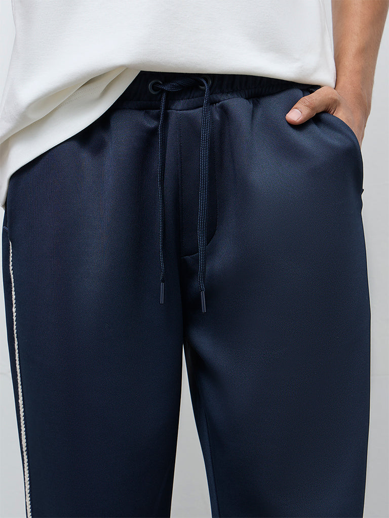 Studiofit Navy Striped Detailed Relaxed-Fit Mid-Rise Track Pants - Image 3