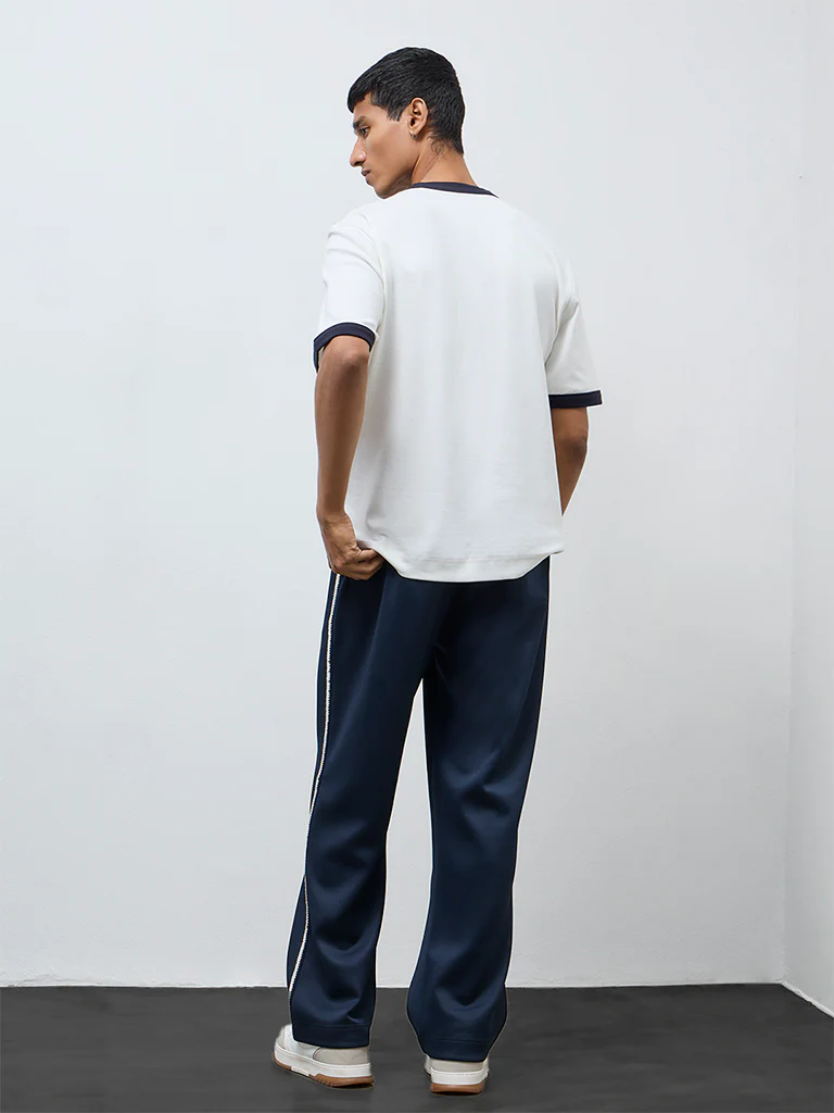 Studiofit Navy Striped Detailed Relaxed-Fit Mid-Rise Track Pants - Image 4