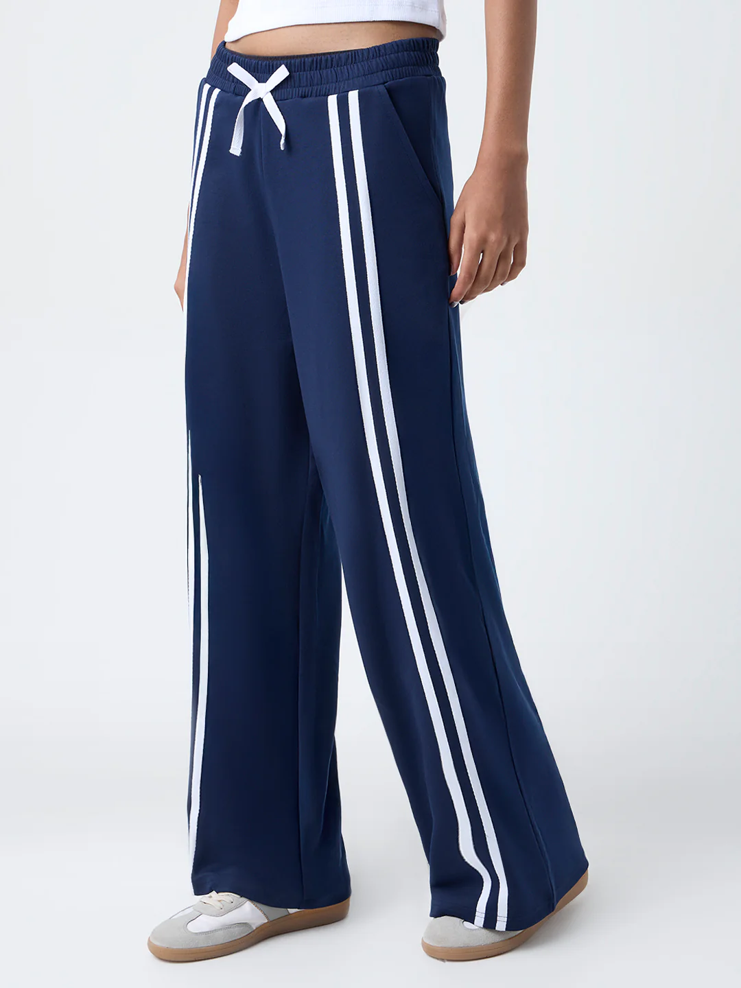 Studiofit Navy Striped High-Rise Track Pants - Image 2