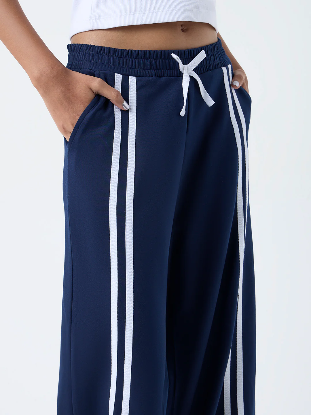 Studiofit Navy Striped High-Rise Track Pants - Image 3