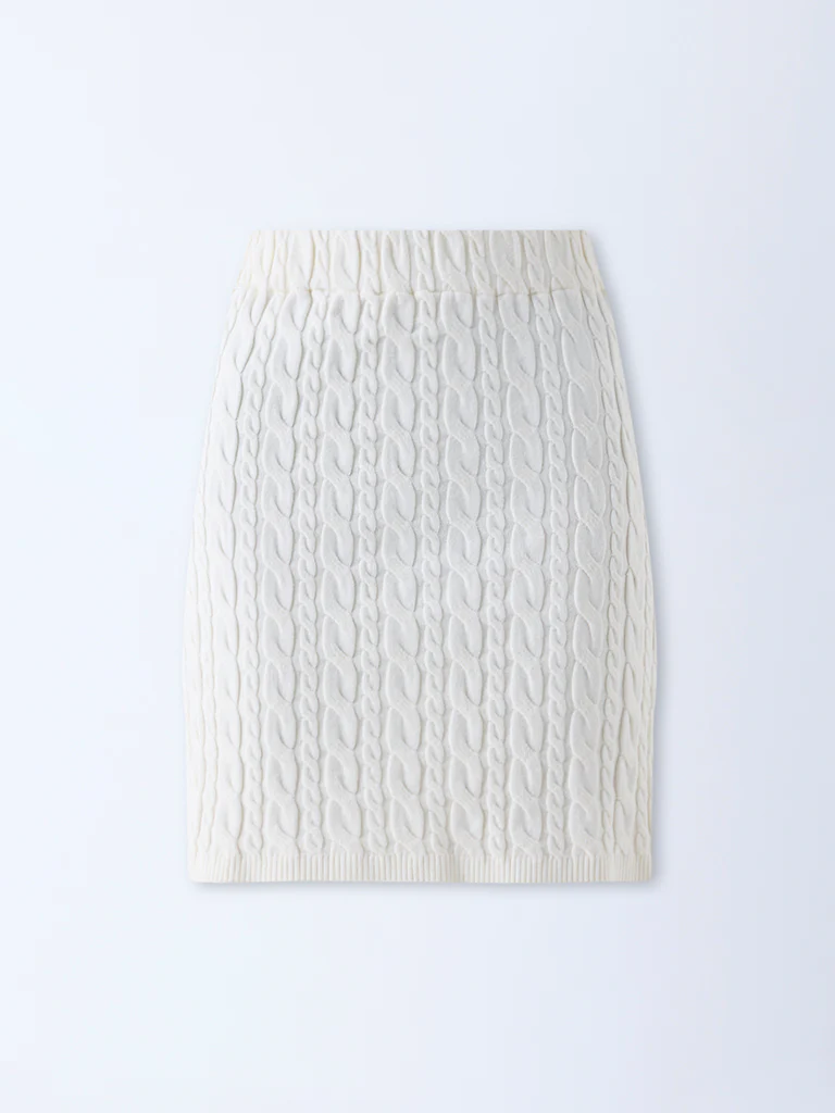 Studiofit Off-White Cable Knitted High-Rise Skirt - Image 5