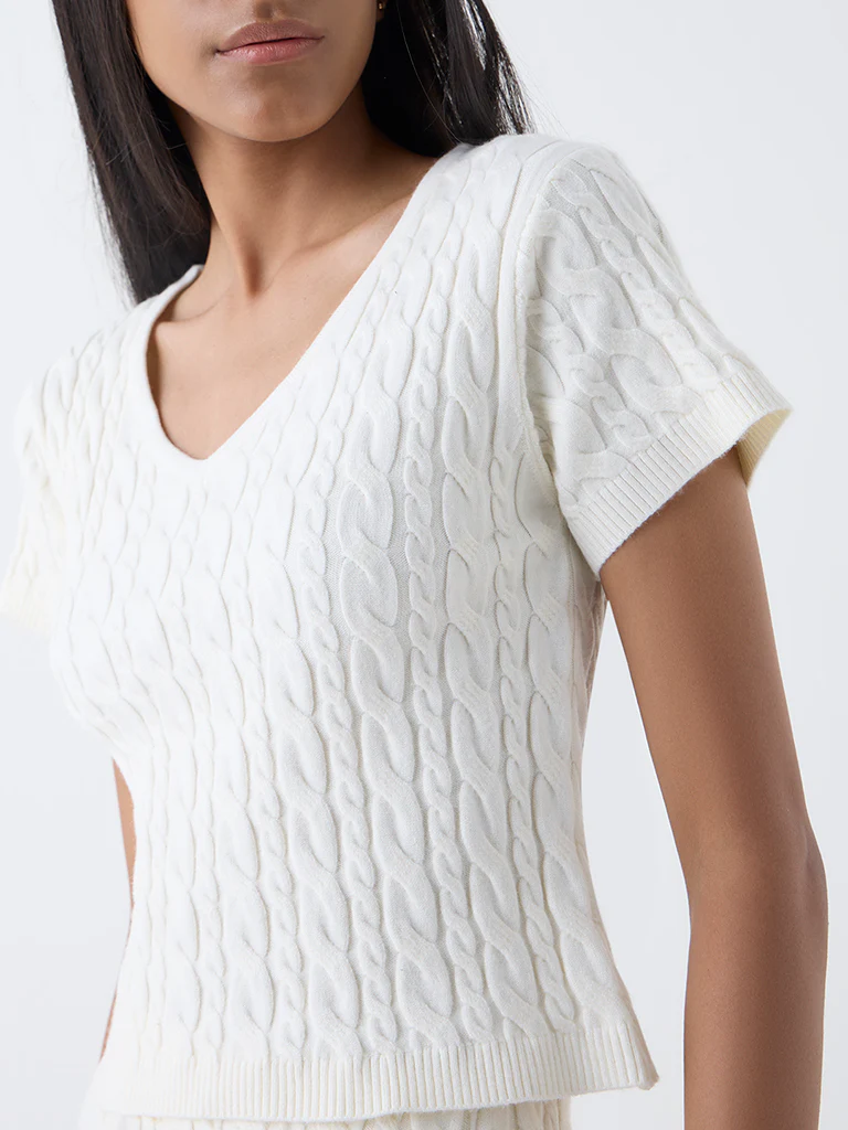 Studiofit Off-White Cable Knitted Top - Image 3