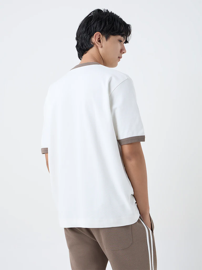 Studiofit Off-White Printed Relaxed-Fit Cotton-Blend T-Shirt - Image 4