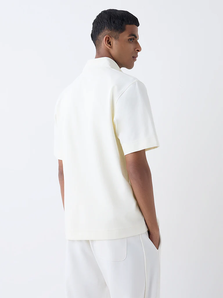Studiofit Off-White Quarter-Zip Relaxed-Fit Cotton-Blend T-Shirt - Image 5