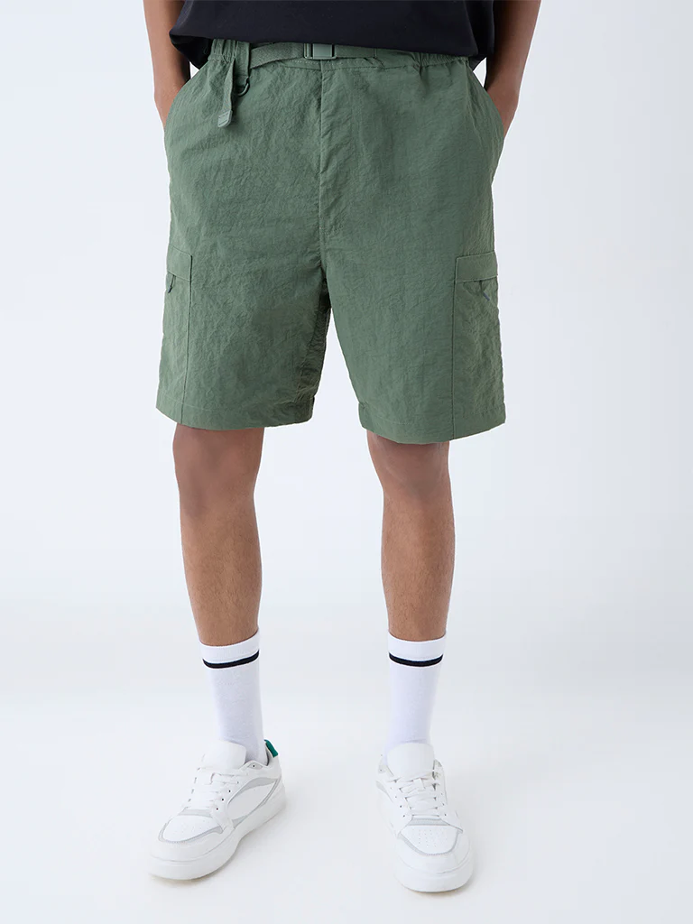 Studiofit Olive Relaxed-Fit Mid-Rise Shorts - Image 3