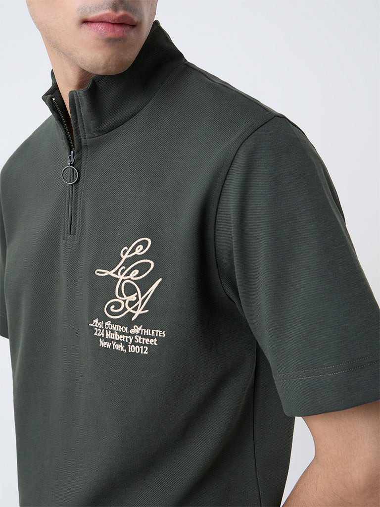 Studiofit Olive Relaxed-Fit Quarter-Zip T-Shirt - Image 4
