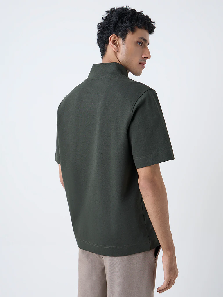 Studiofit Olive Relaxed-Fit Quarter-Zip T-Shirt - Image 5