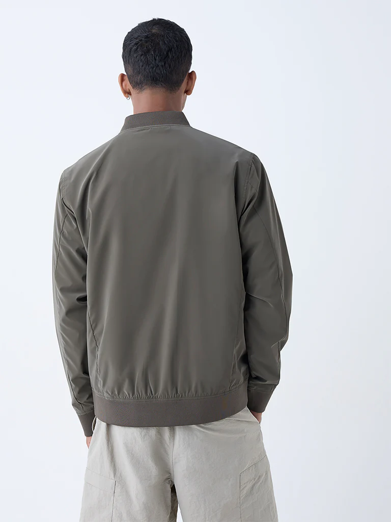 Studiofit Olive Solid Relaxed-Fit Bomber Jacket - Image 5