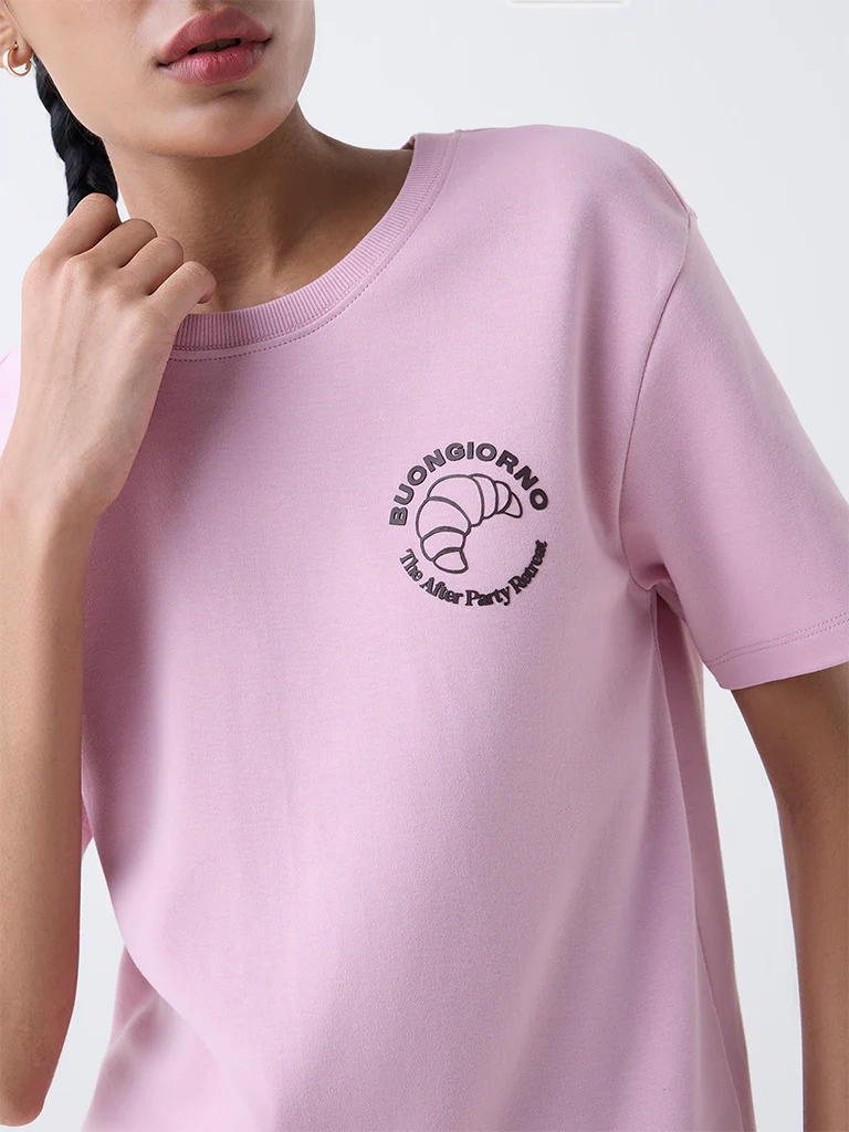 Studiofit Pink Printed Cotton T-Shirt - Image 3