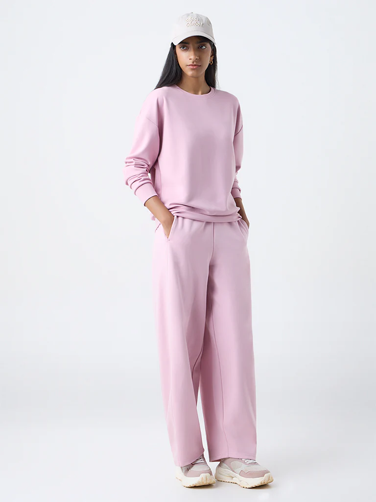 Studiofit Pink Solid High-Rise Track Pants
