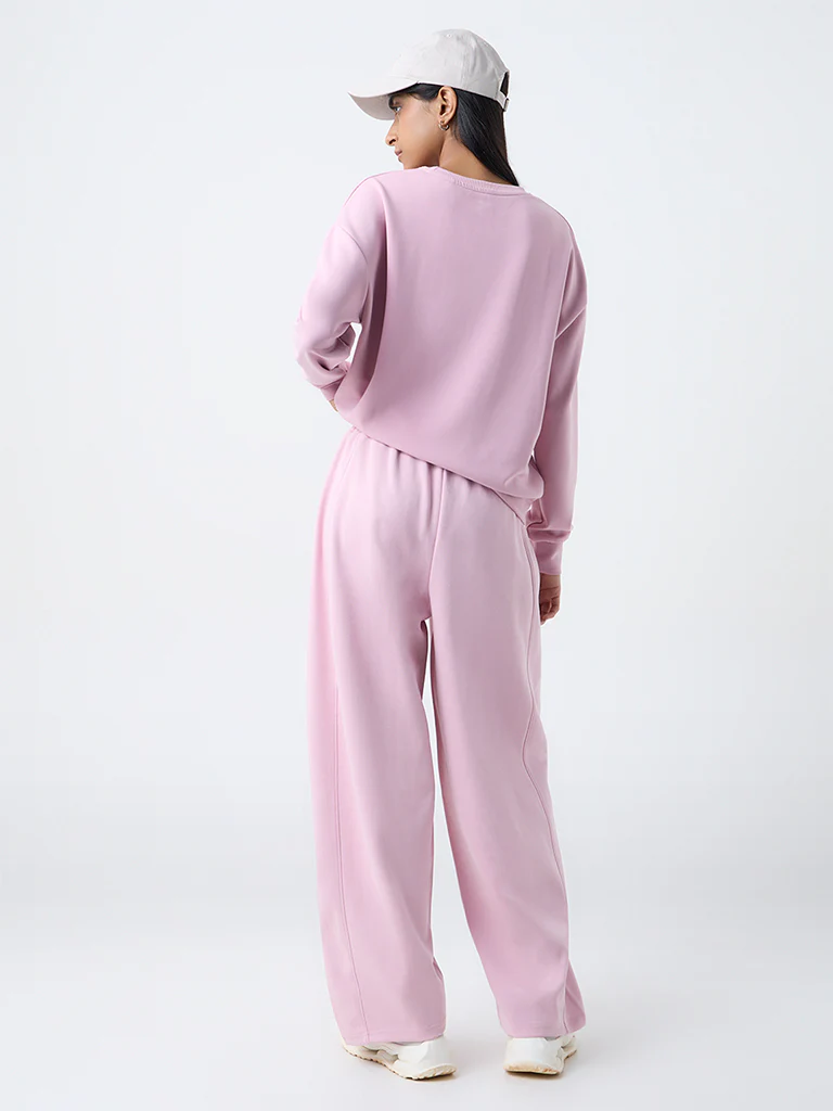 Studiofit Pink Solid High-Rise Track Pants - Image 4