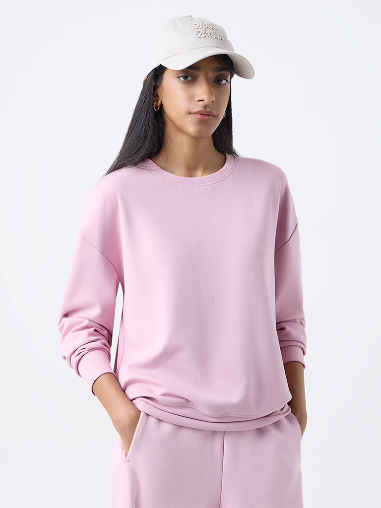 Studiofit Pink Solid Sweatshirt