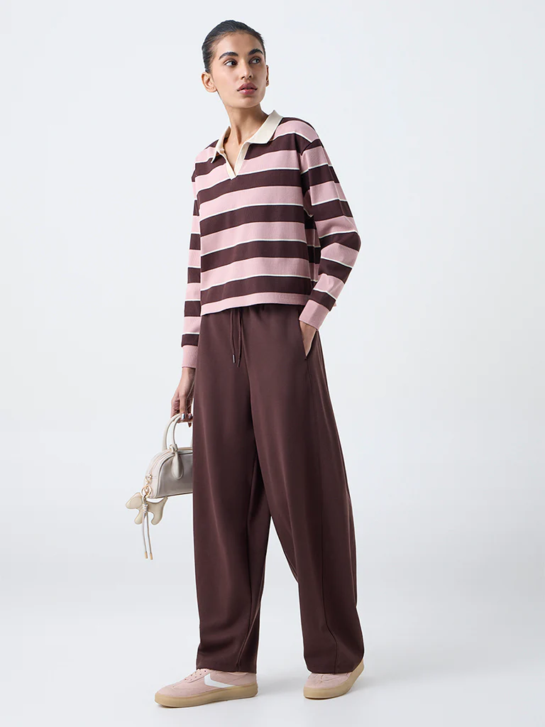 Studiofit Pink Striped Cotton-Blend T-Shirt - Image 2