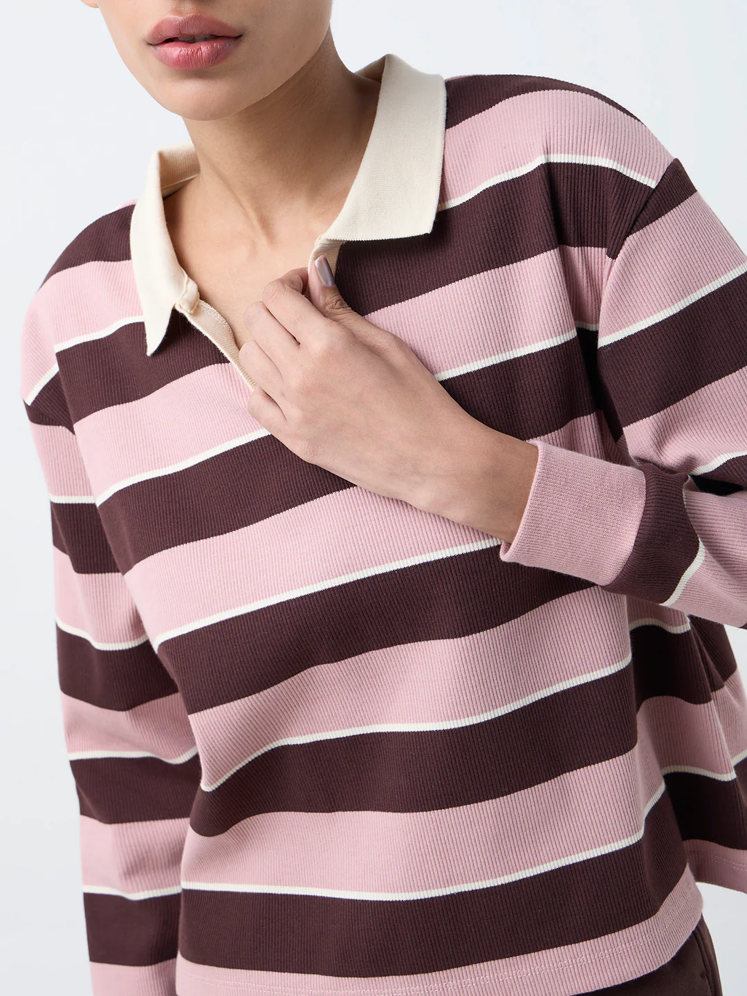 Studiofit Pink Striped Cotton-Blend T-Shirt - Image 3