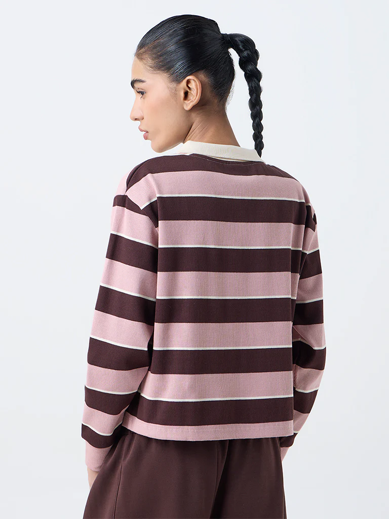 Studiofit Pink Striped Cotton-Blend T-Shirt - Image 4