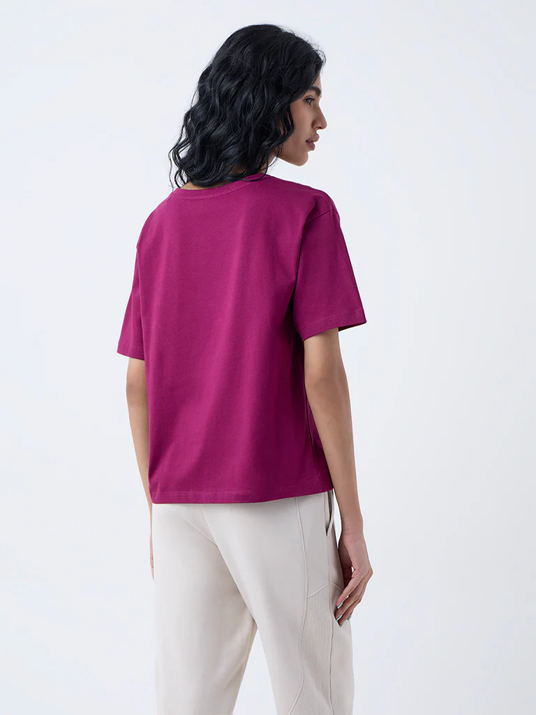 Studiofit Plum Cityscape-Inspired Cotton T-Shirt - Image 4