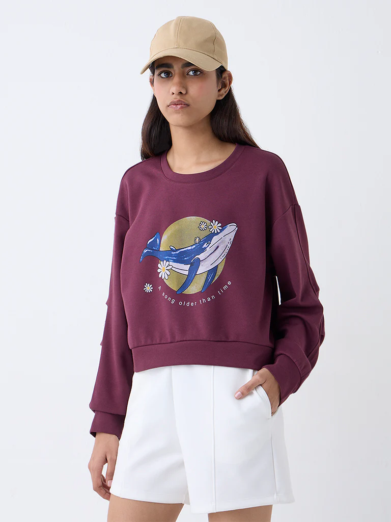 Studiofit Plum Printed Sweatshirt