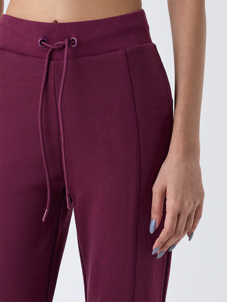 Studiofit Plum Solid High-Rise Track Pants - Image 3
