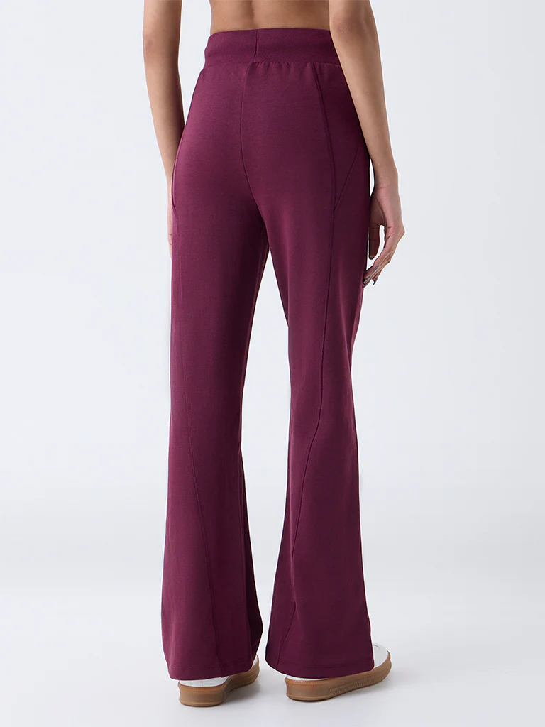 Studiofit Plum Solid High-Rise Track Pants - Image 4