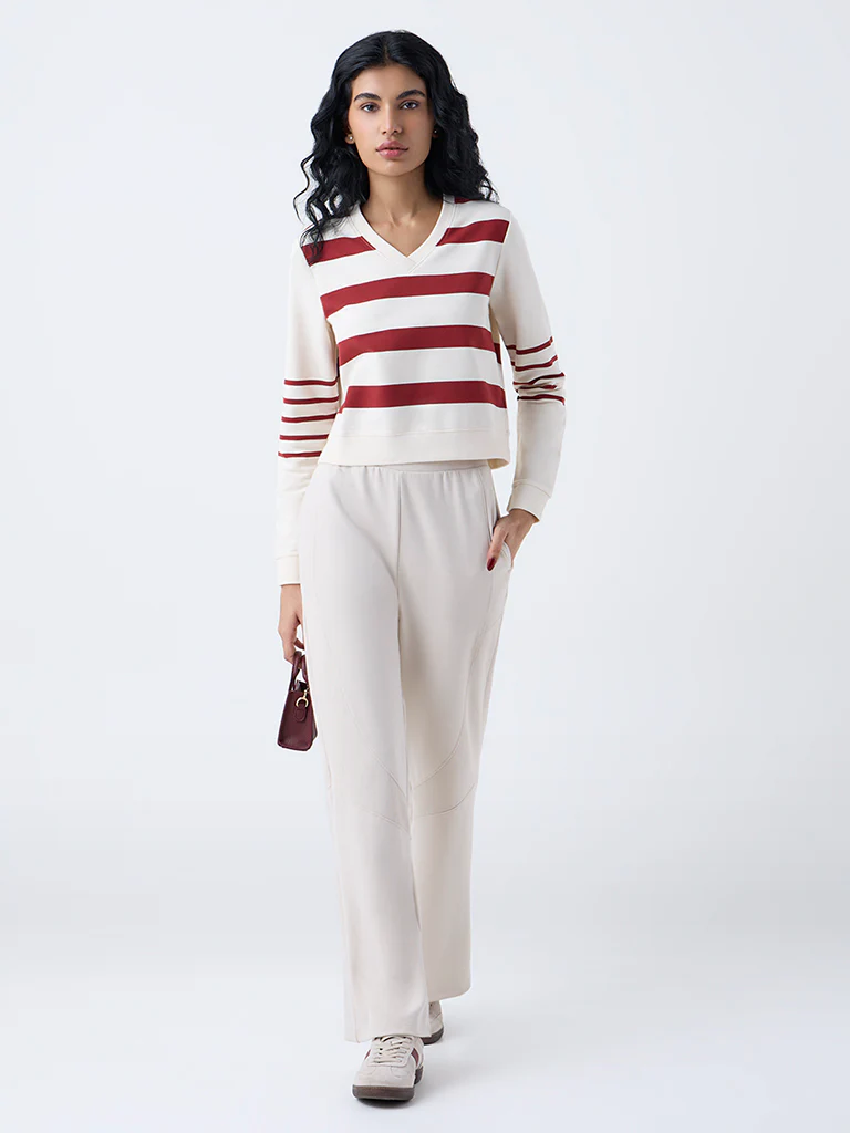 Studiofit Rust Striped Cotton-Blend T-Shirt