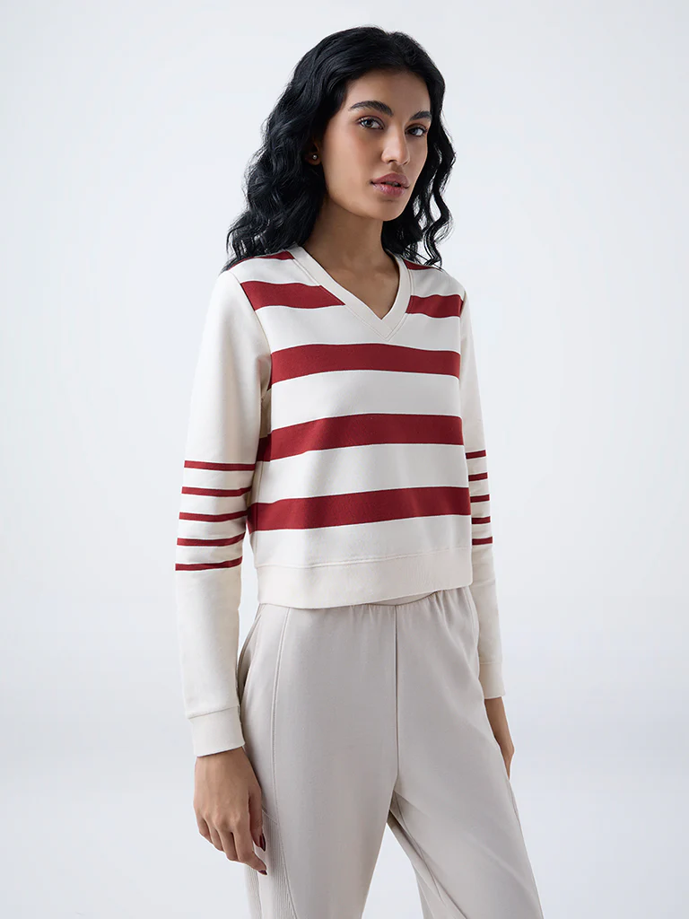 Studiofit Rust Striped Cotton-Blend T-Shirt - Image 2