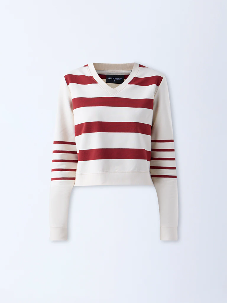 Studiofit Rust Striped Cotton-Blend T-Shirt - Image 5
